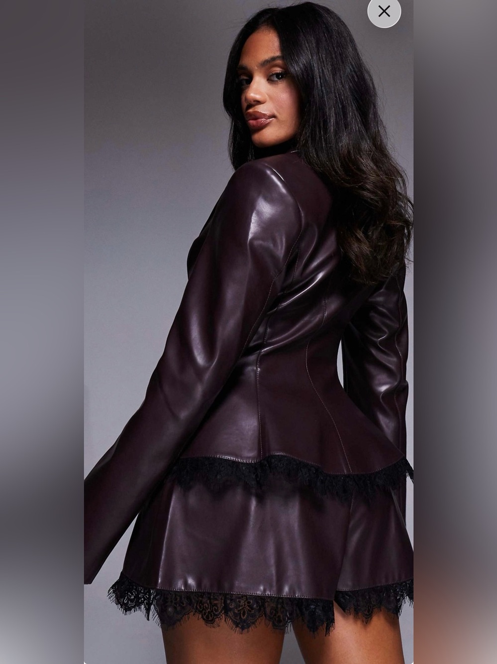 ASOS Women’s Faux Leather Blazer Set - Deep Plum - Picture 2 of 3